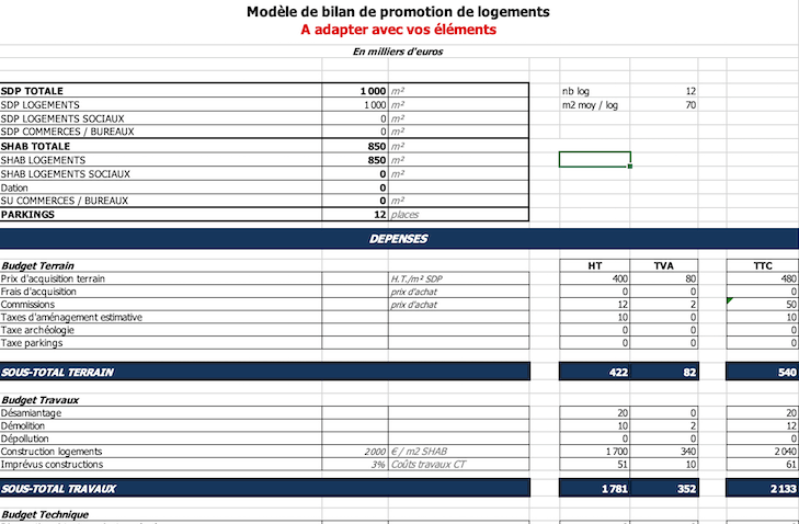 Créer un bilan de promotion immobilière avec Excel