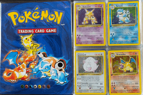 4 cartes Pokemon 1ere Edition gradées PSA (c’est-à-dire certifiées) : adjugées 38.500€ frais compris.